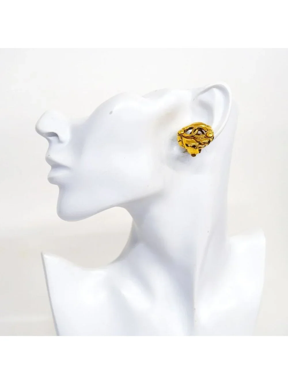 Chanel Earrings Vintage CC Logo Round Circle Gold Plated